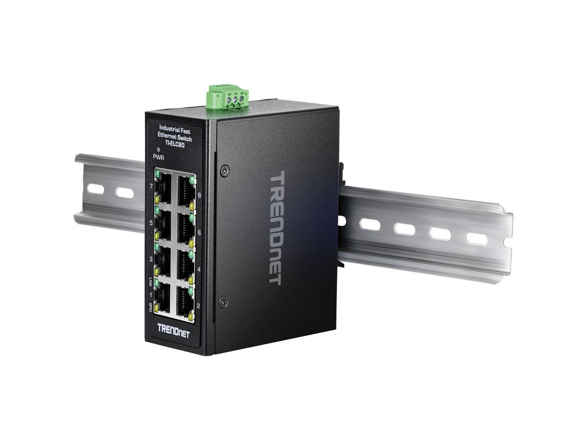 TRENDnet TI-ELC80 8-Port Ethernet Mini Switch Industrial DIN-Rail