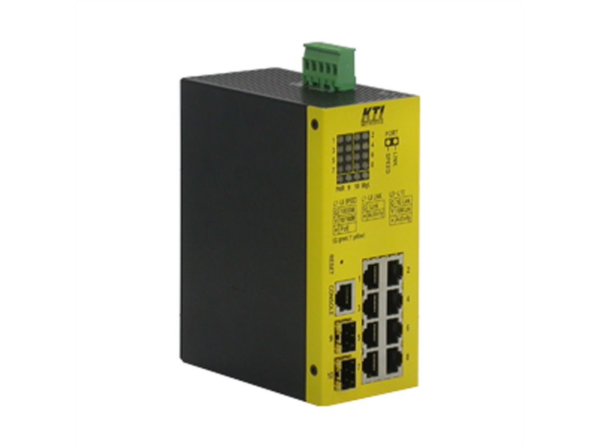 KTI KGS-1064-HP 10-Port Industrie Giga PoE-Switch, DIN-RAIL alle Ports PoE, 2x 100/1000 SFP