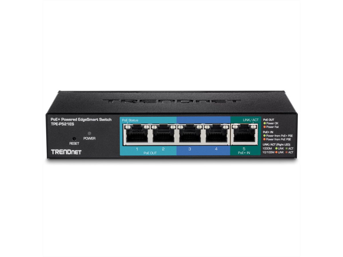 TRENDnet TPE-P521ES 5Port Gigabit Switch PoE+ Powered mit PoE Pass Through 15W
