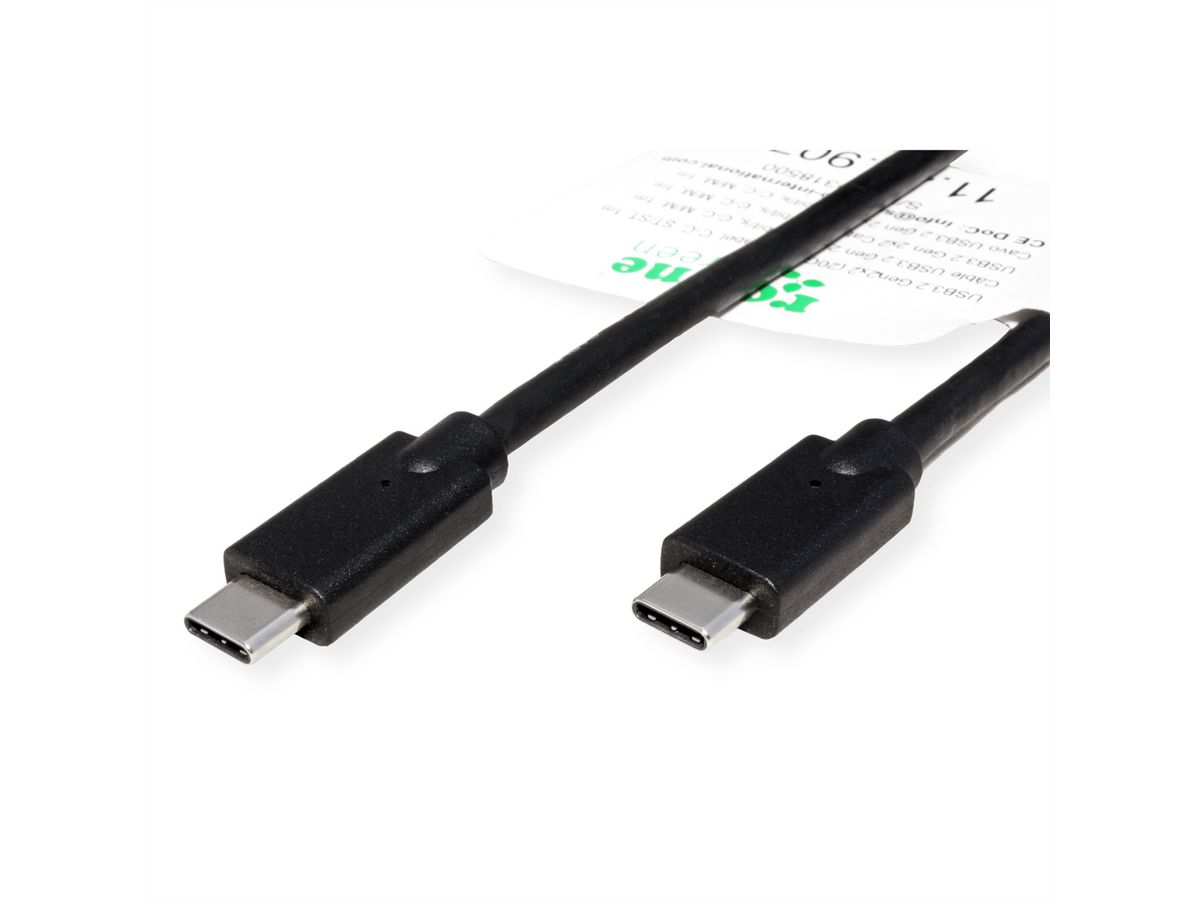 ROLINE GREEN USB 3.2 Gen 2x2 Kabel, Emark, C-C, ST/ST, 20Gbit/s, 100W, schwarz, 0,5 m