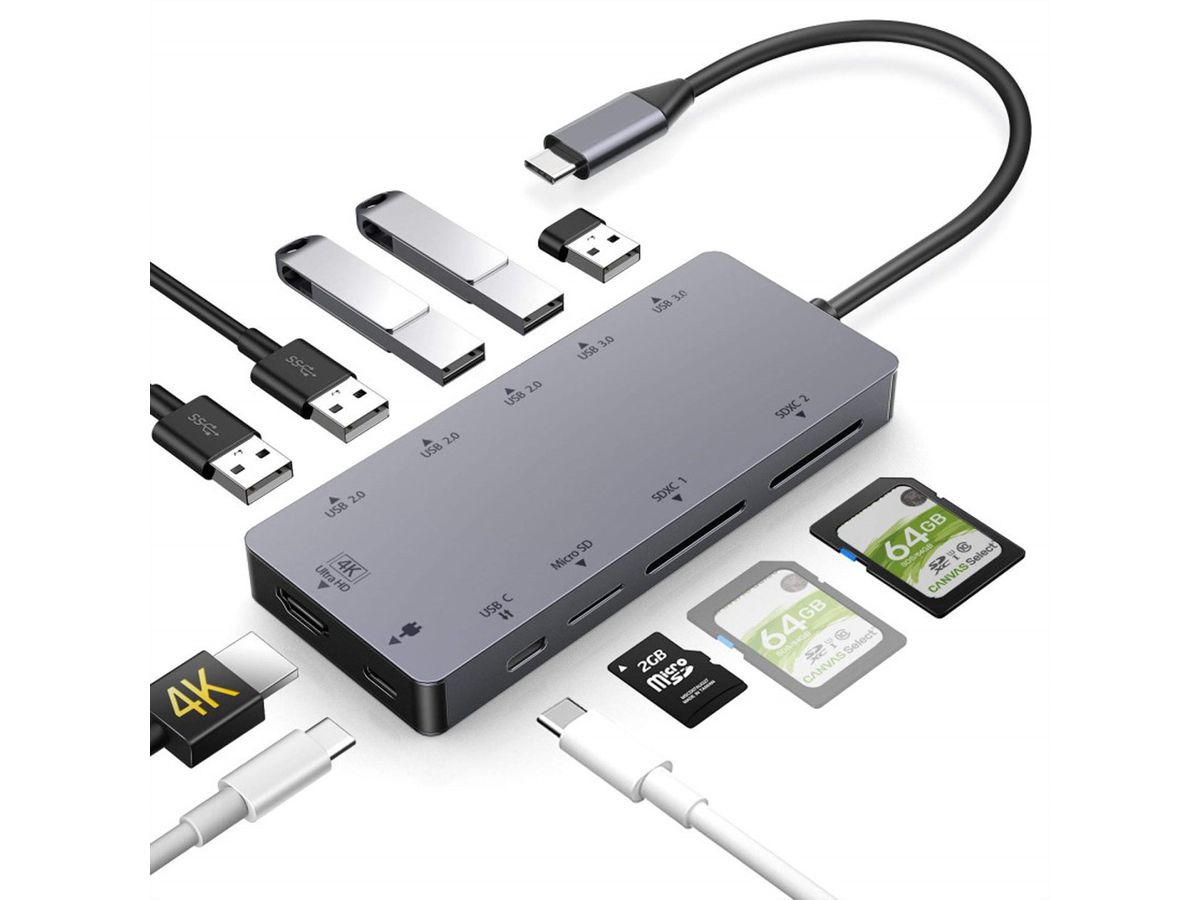 EXSYS EX-1221HM USB 3.2 Gen1 C-HUB 11 Ports für Notebook, Matebook und MacBook