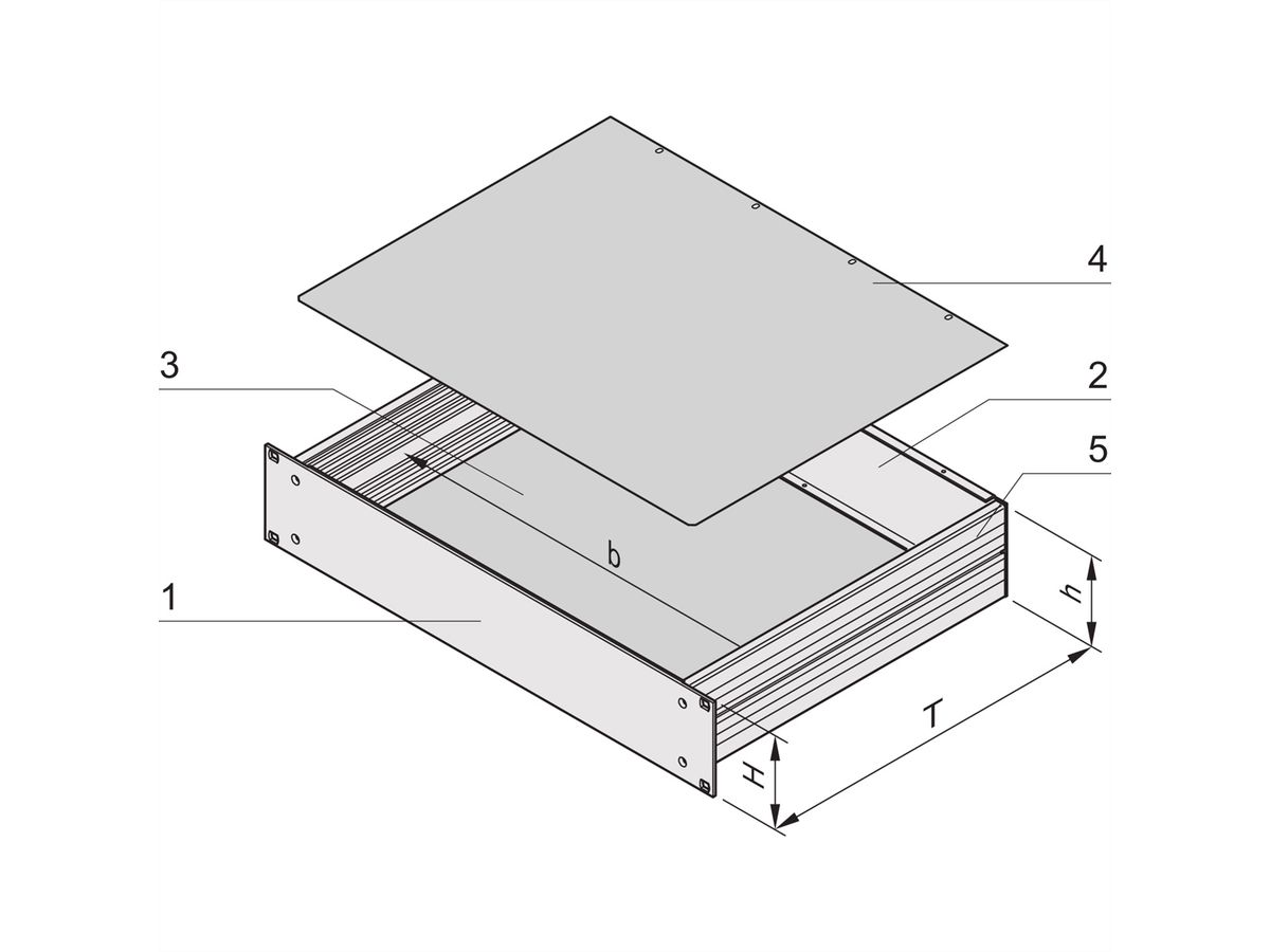 SCHROFF 19"-Kompletteinschub aus Aluminium, Deck- und Bodenblech geschlossen - MULTIPAC PRO 1HE 220T DBLGES