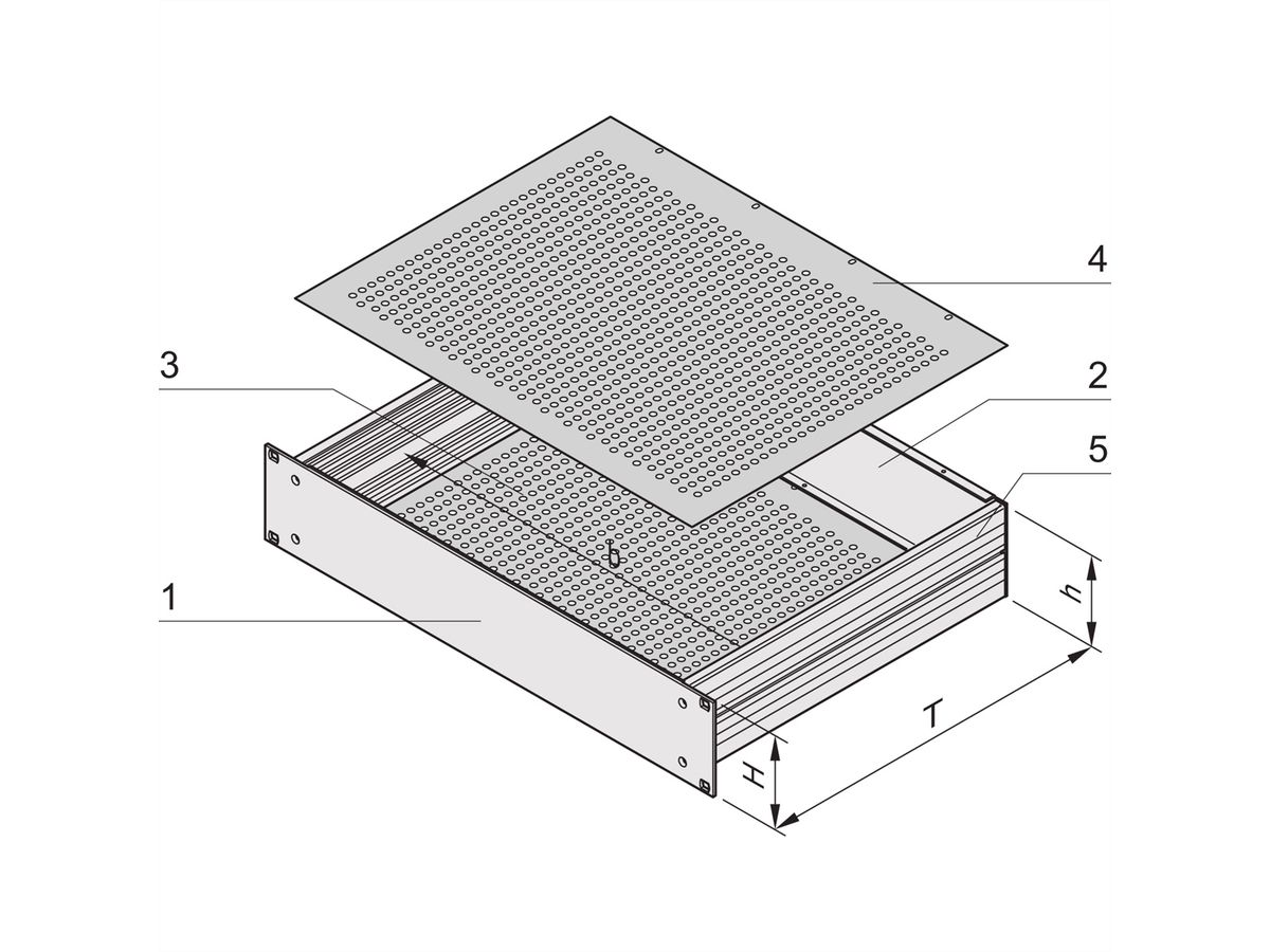 SCHROFF 19"-Kompletteinschub aus Aluminium, Deck- und Bodenblech perforiert - MULTIPAC PRO 4HE 460T DBLPER