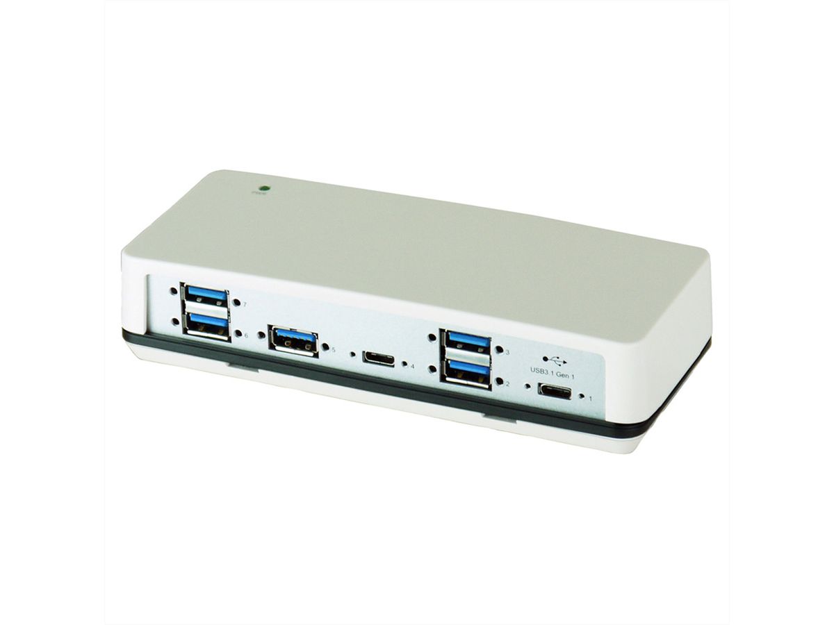 EXSYS EX-1198VS 7 Port USB 3.2 Gen1 Type-C HUB mit 12V/3A Netzteil und USB C-zu-C Kabel