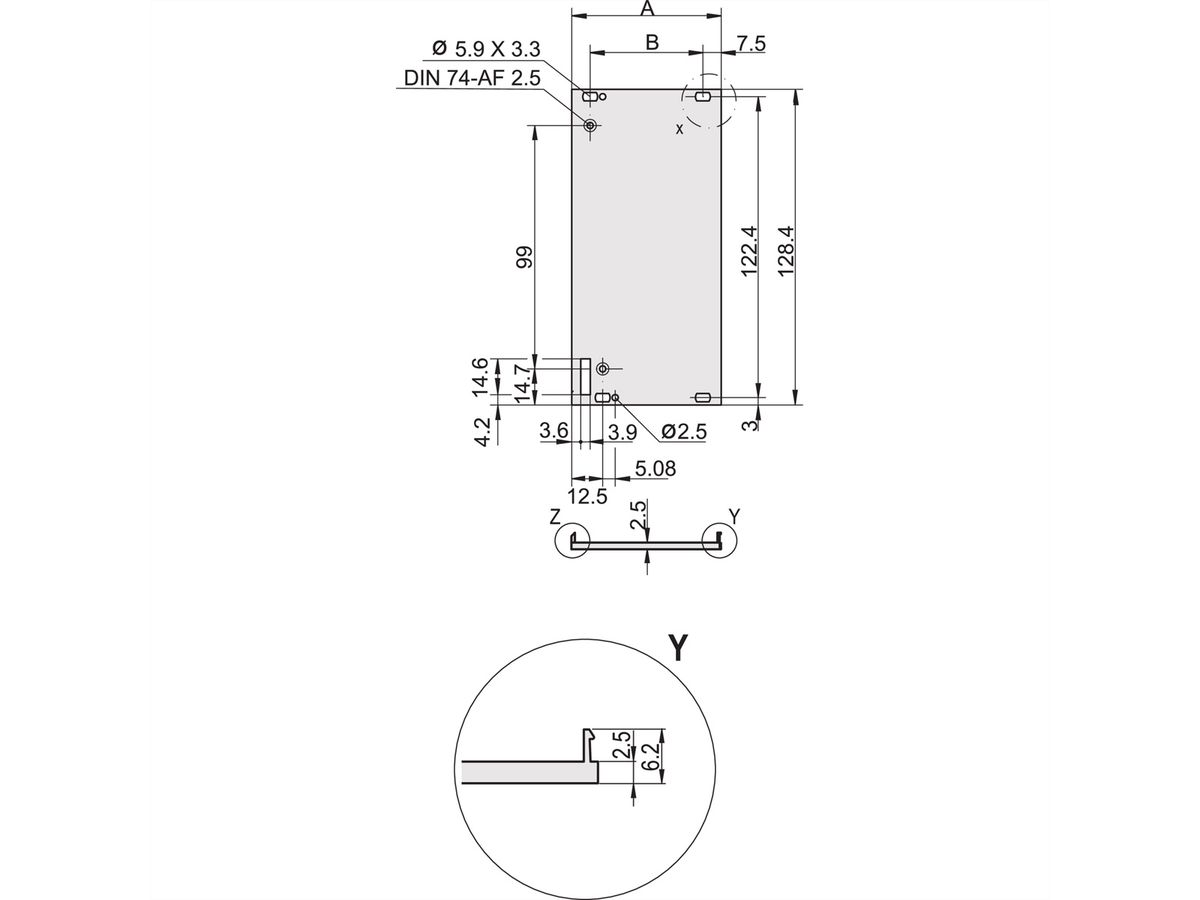 SCHROFF Frontplatte geschirmt für Steckbaugruppe mit Aushebegriff in Trapezform - FRONTPROFIL HF 6HE 8TE